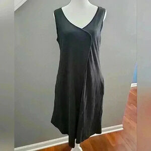 Habitat Black Asymmetrical V-Neckline Sleeveless Cotton Tank Midi Dress S